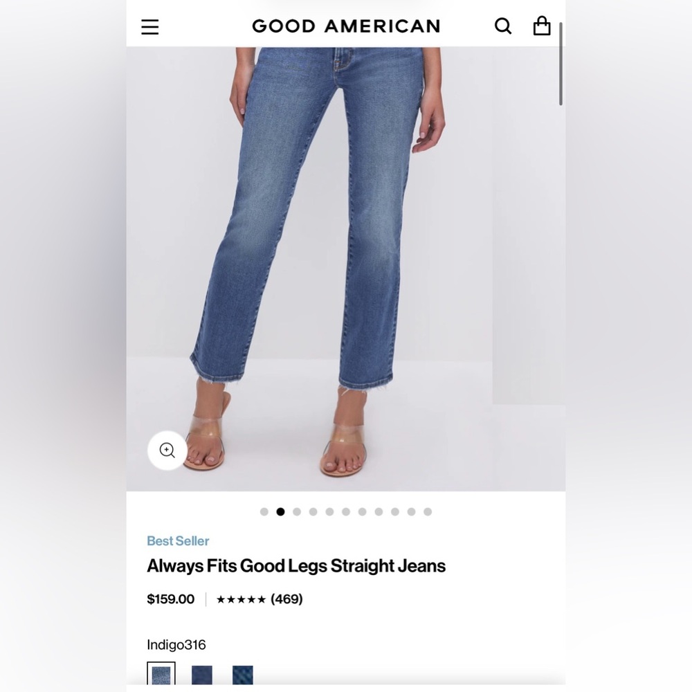 Good American Straight Leg Mid Blue Jeans